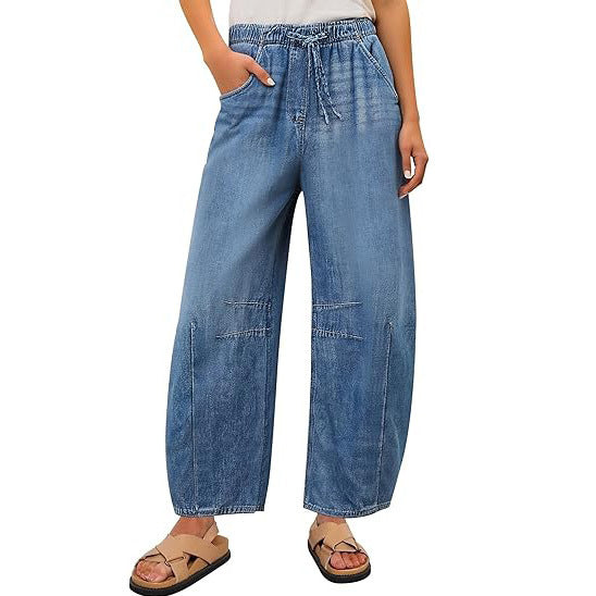 Damen Weite Denim-Hose mit elastischem Bund