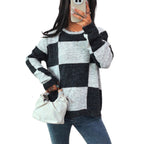 Damen Grobstrickpullover mit modernem Karomuster und lässigem Schnitt R&B