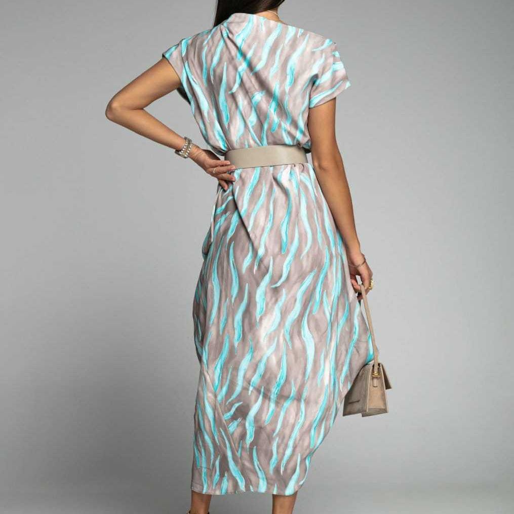Damen Maxi-Kleid mit elegantem Wickel-Design und seitlichem Gürtel R&B