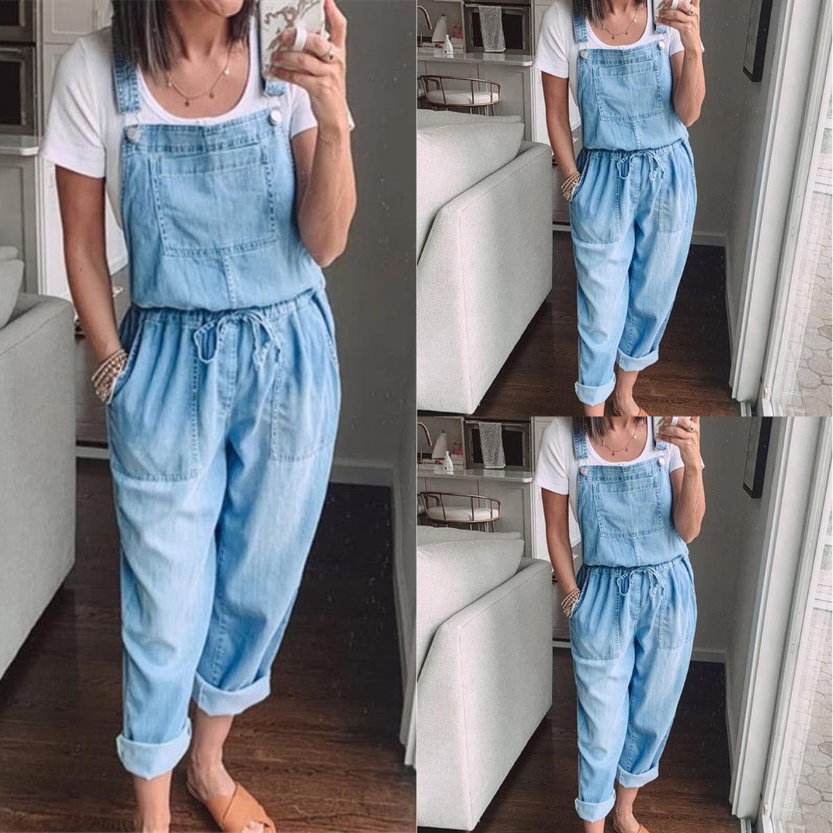 Damen Denim-Overall mit verstellbaren Trägern