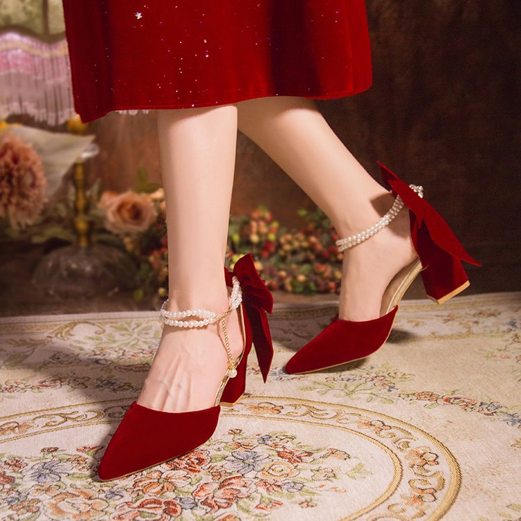 Damen elegante High Heel Schuhe mit Perlenschmuck und Riemen R&B