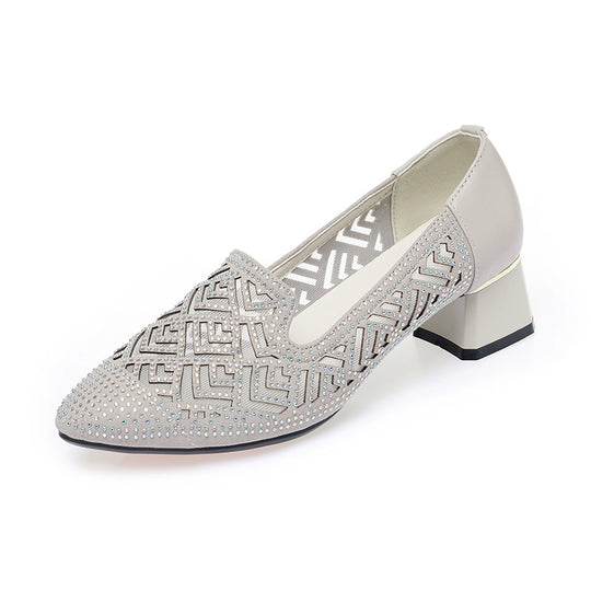 Damen Elegante Slipper mit modischem Perlenmuster und komfortablem Blockabsatz R&B