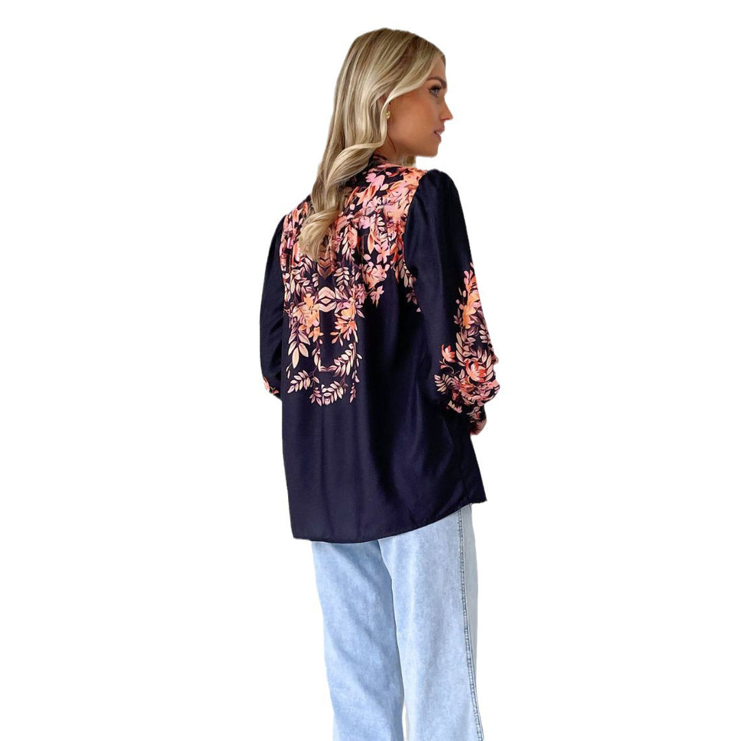 Damen Elegante Bluse mit floralen Akzenten und modischen Puffärmeln R&B