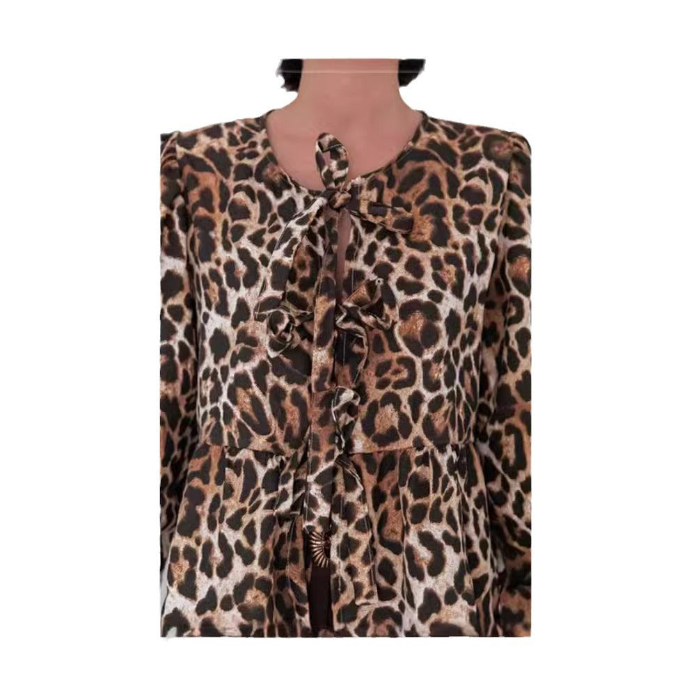 Damen Bluse mit Leopardenmuster und eleganten Rüschendetails R&B