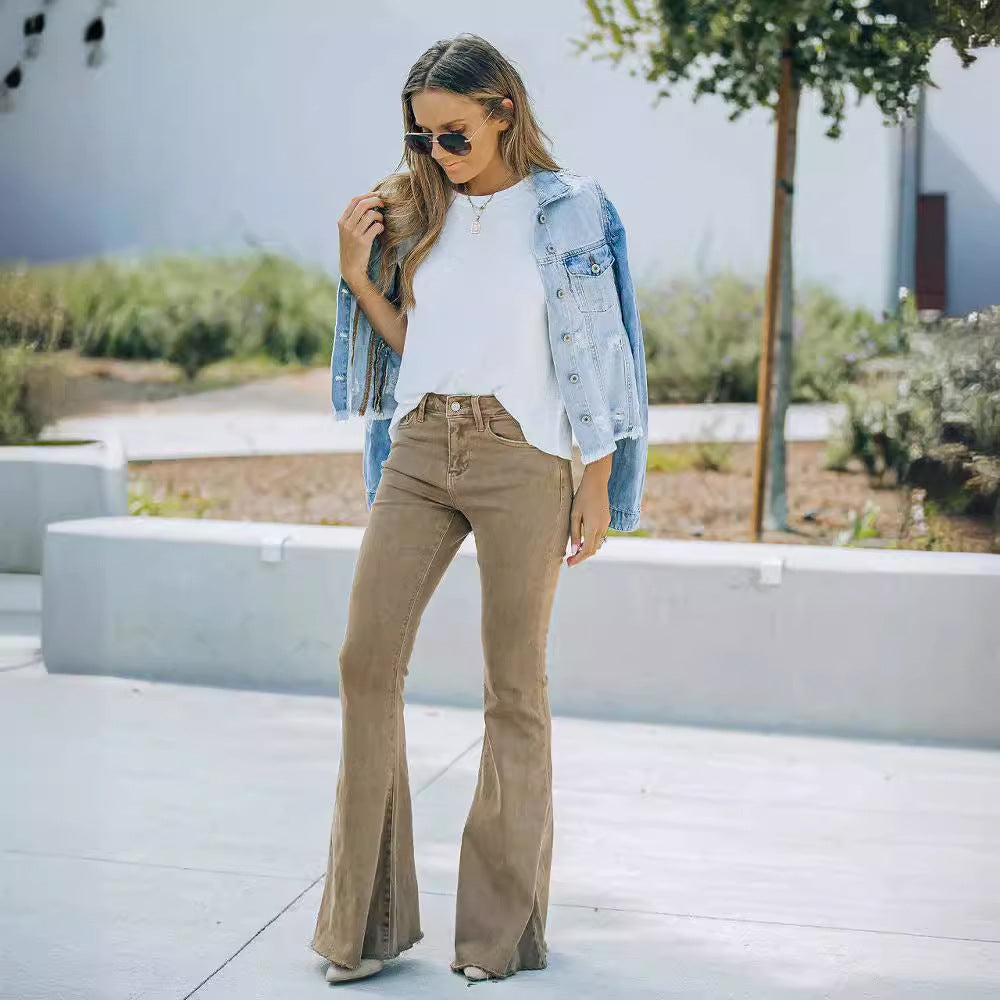 Damen Schlagjeans im Vintage-Stil mit hohem Bund