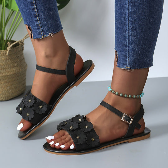 Damen Sandalen mit floralen Akzenten und verstellbarem Riemen R&B