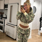 R&B | Unformal Kontrastfarbe Gesamt Hoodie Langarm Sweatshirt Hose Zwei Teile Camouflage Strickjacke Hose Set