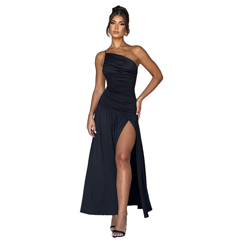 Damen Elegantes Maxikleid mit einseitigem Träger und hohem Schlitz R&B