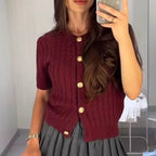 Damen Strickjacke mit kurzem Arm und dekorativen Knöpfen R&B