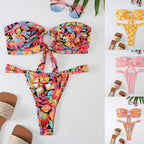 Damen Bandeau Bikini mit kreativem Raffungseffekt und verspieltem Design R&B
