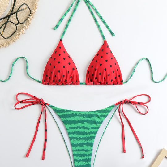 Damen Bikini-Set mit Wassermelonen-Muster und verstellbaren Bändern R&B
