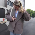 Damen modische Oversized-Jacke mit doppelter Knopfleiste und elegantem Kragen R&B