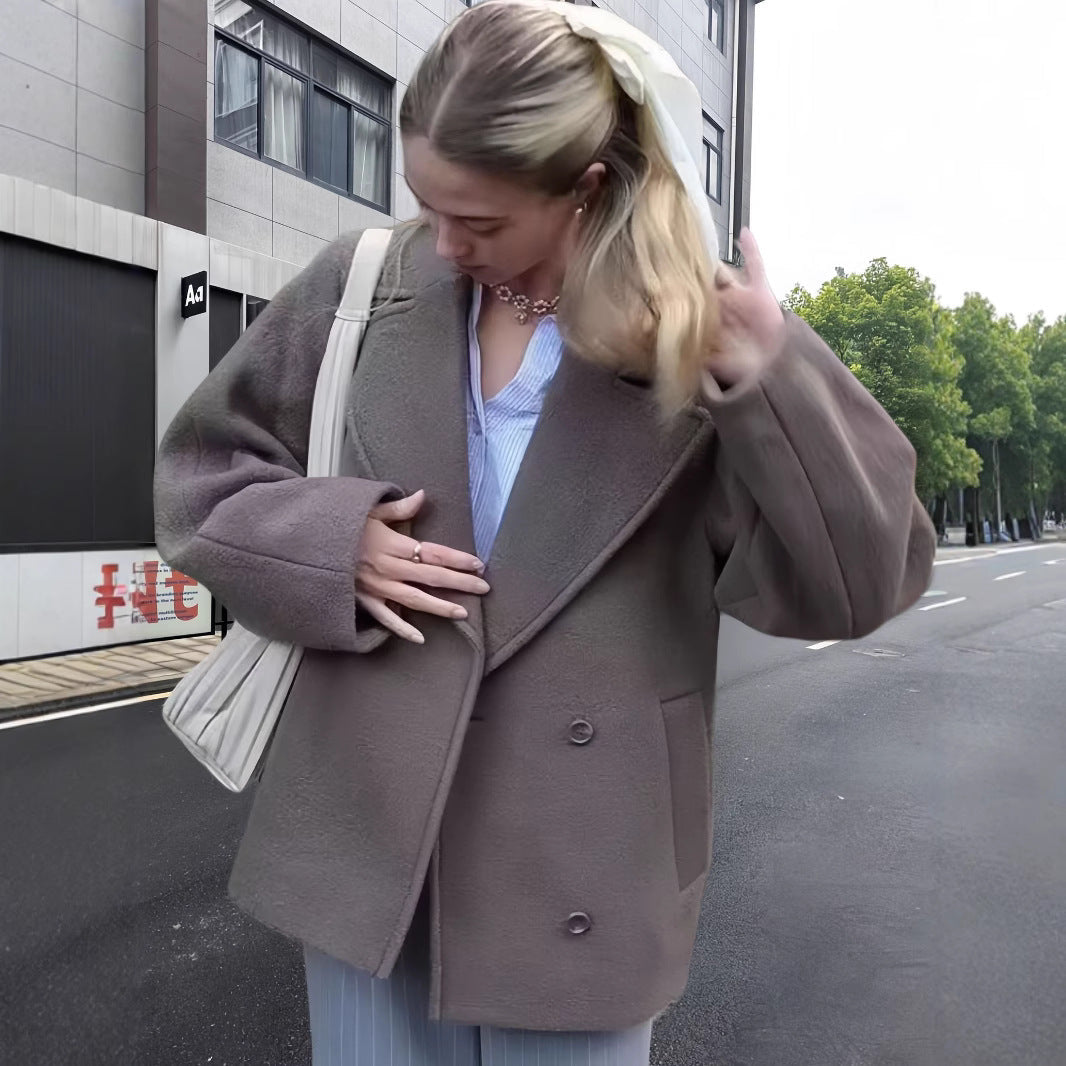 Damen modische Oversized-Jacke mit doppelter Knopfleiste und elegantem Kragen R&B