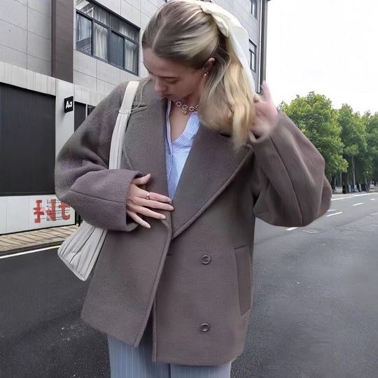 Damen modische Oversized-Jacke mit doppelter Knopfleiste und elegantem Kragen R&B