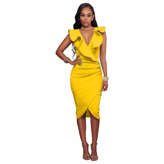 Damen elegantes Wickelkleid mit Rüschendetails R&B