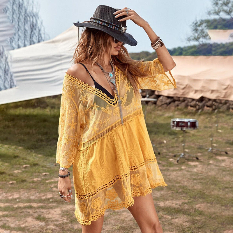Damen luftiger Beachcover-Up mit aufwendiger Stickerei R&B