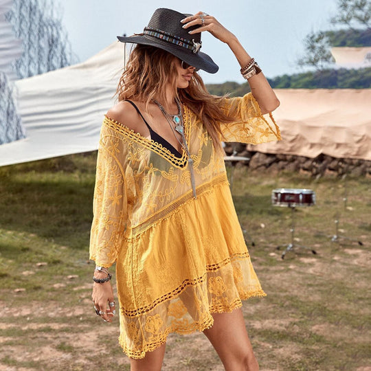 Damen luftiger Beachcover-Up mit aufwendiger Stickerei R&B