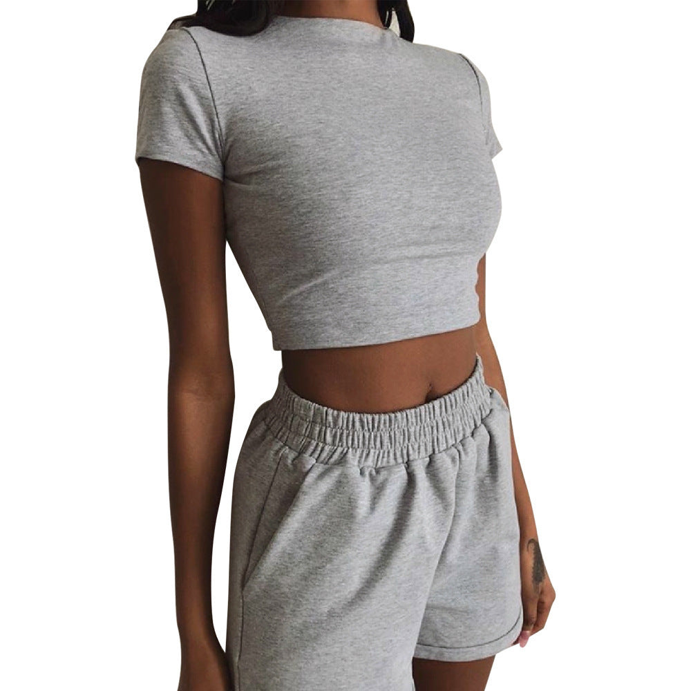 Damen Sportliches Crop-Top und kurze Shorts Set R&B