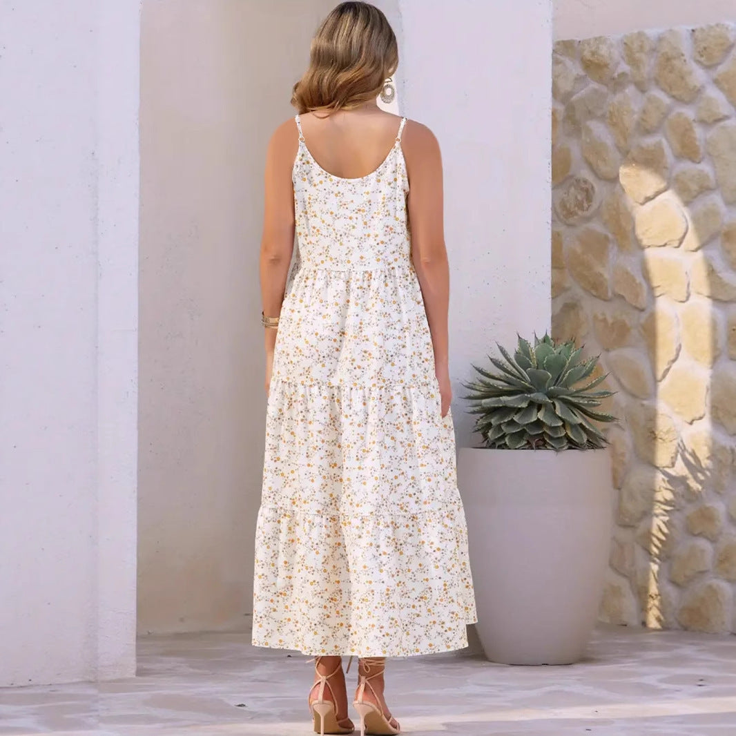 Damen luftiges Maxikleid mit floralem Muster und Spaghettiträgern R&B