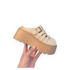 Damen Plateau Clogs mit offenen Riemen und modischer Schnalle