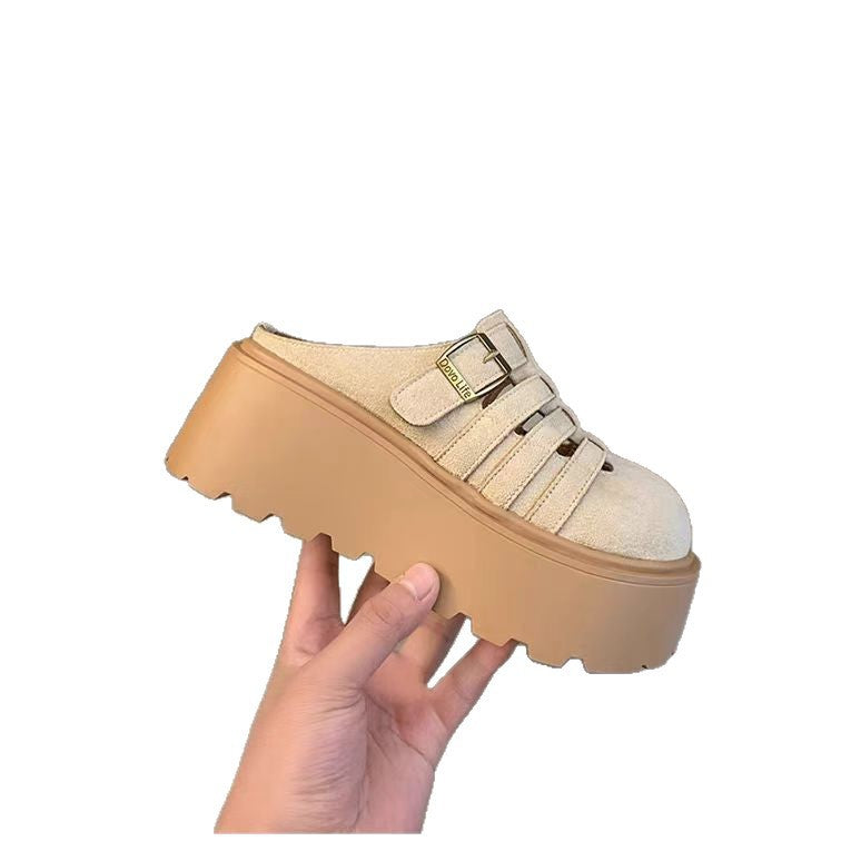 Damen Plateau Clogs mit offenen Riemen und modischer Schnalle