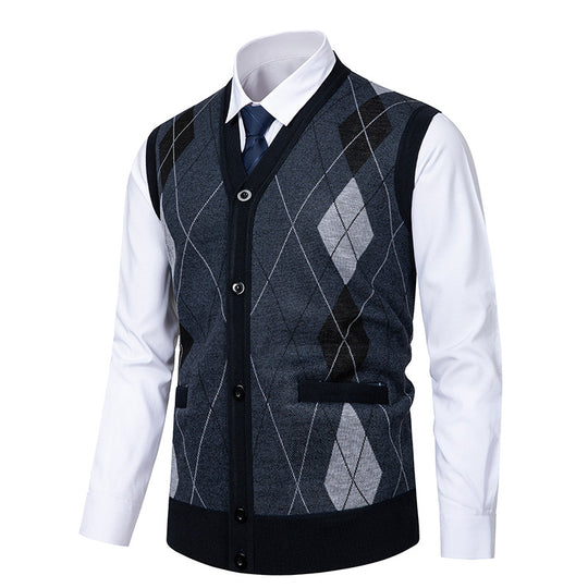 Herren edle Strickjacke mit modernem Rautenmuster R&B