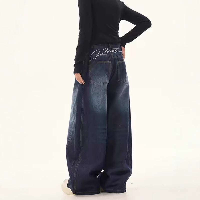 Damen weite High-Waist Jeans mit einzigartigem Design und lässigem Schnitt R&B