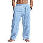 Herren nan lockere Leinen-Cargohose mit elastischem Tunnelzugbund und aufgesetzten Klappentaschen R&B