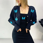 Damen Kurze Strickjacke mit floralem Stickdesign R&B