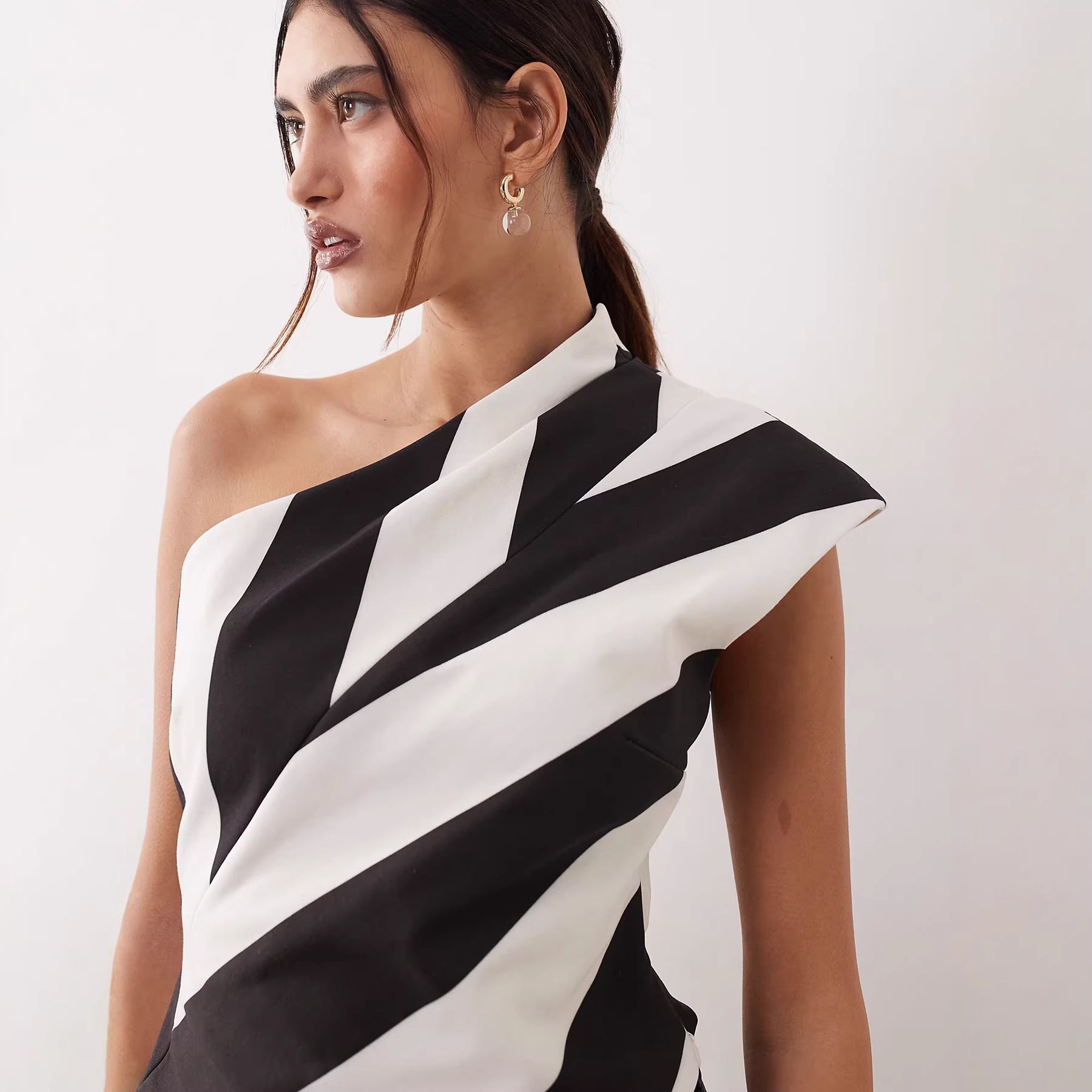 Damen asymmetrisches Wickeloberteil mit Streifenmuster R&B