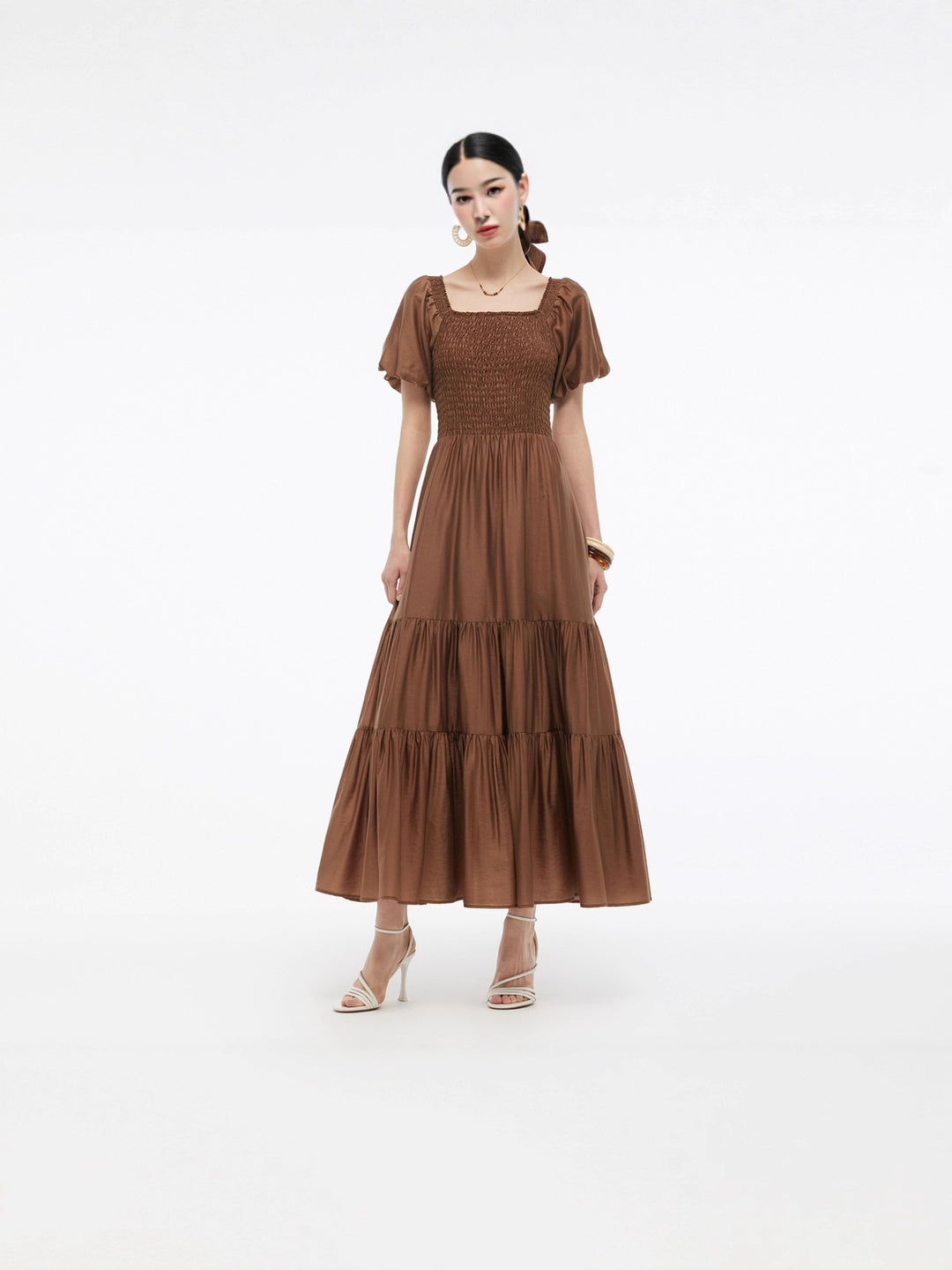 Damen Maxikleid mit voluminösem Rock und Blumenmuster R&B
