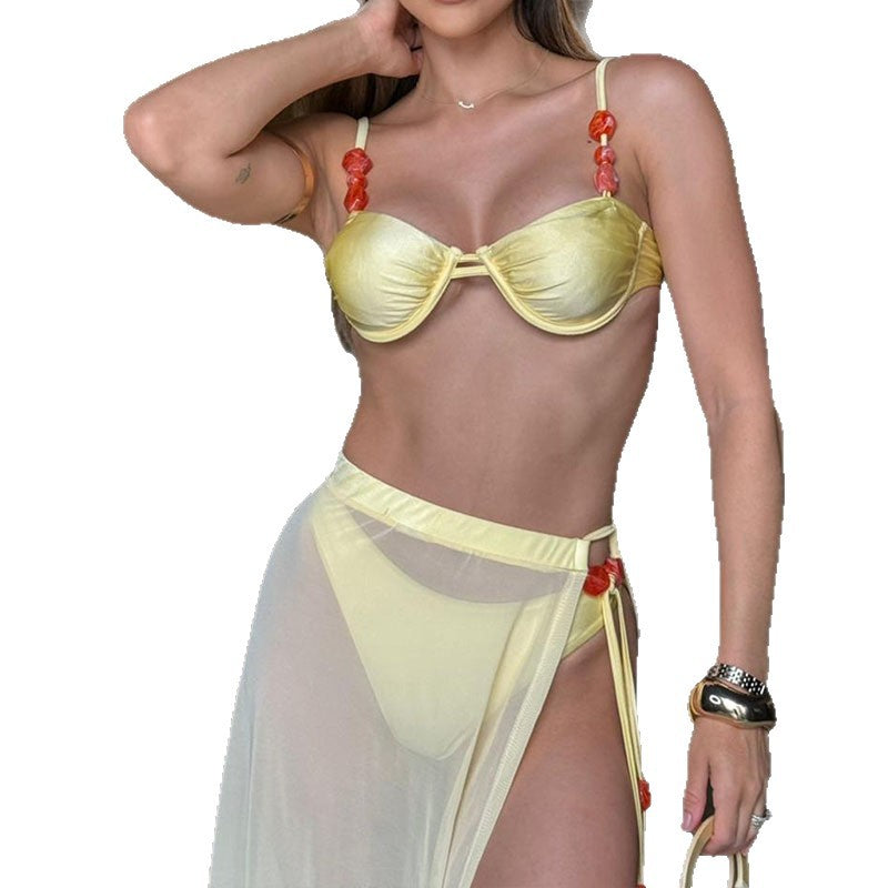 Damen Bikini-Set mit aufregendem Bustier-Design und transparentem Maxikleid R&B