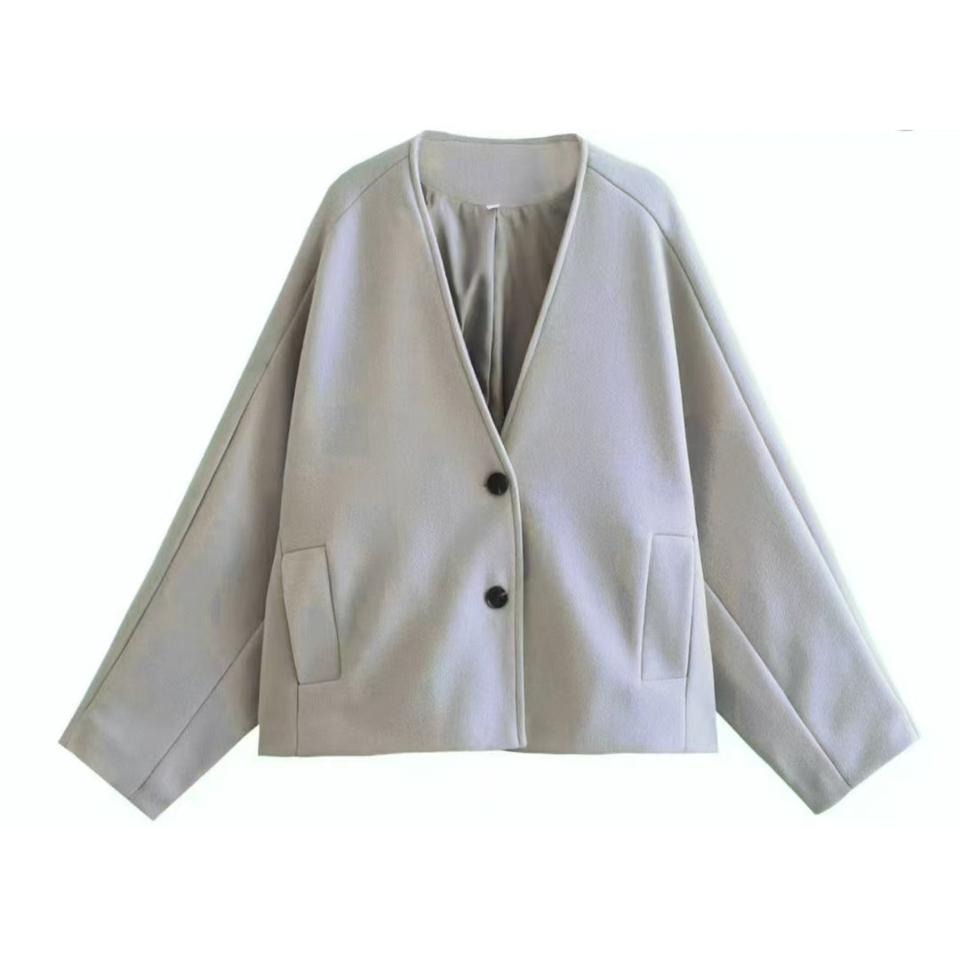 Damen elegante Jacke mit strukturiertem Stoff und großzügigen Taschen R&B