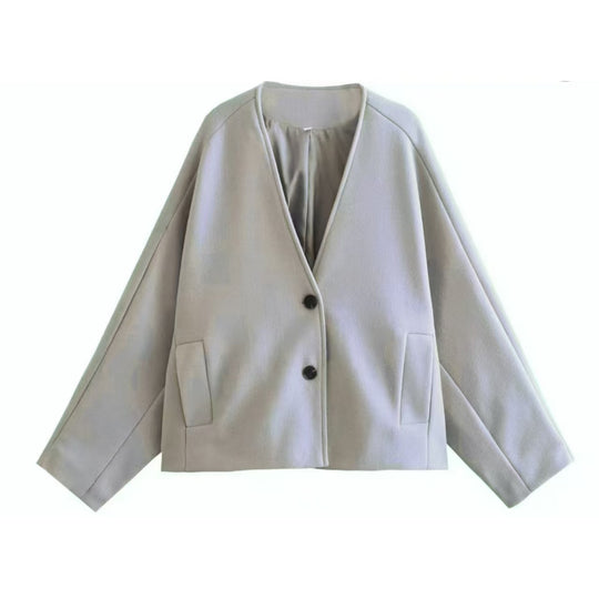 Damen elegante Jacke mit strukturiertem Stoff und großzügigen Taschen R&B