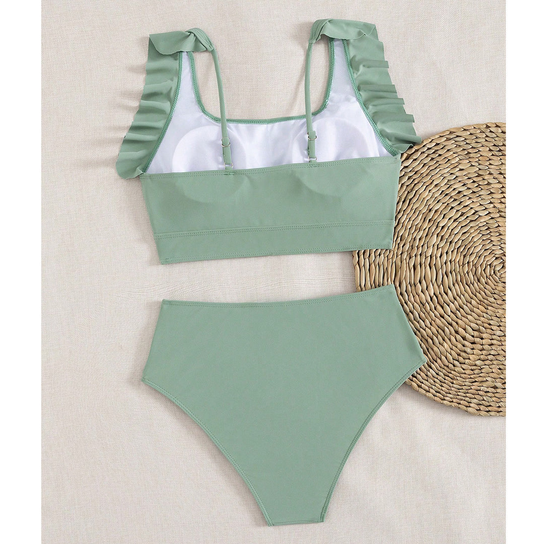 Damen Hochtaillierter Bikini mit Rüschendetails R&B