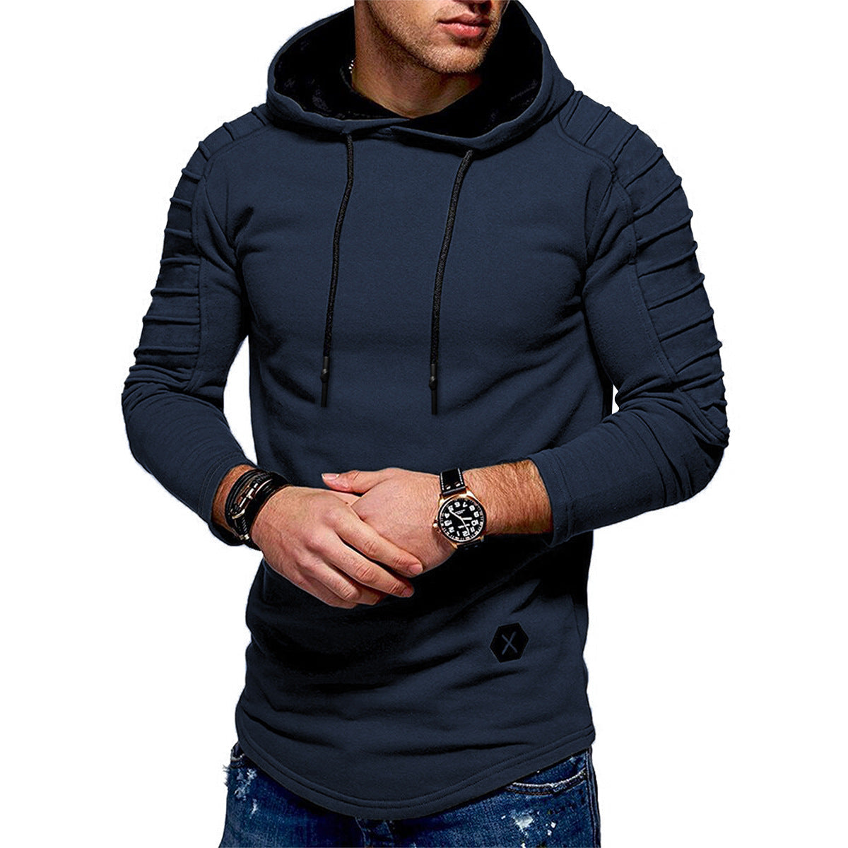 Herren Kapuzenpullover mit strukturierten Schultern und elastischen Bündchen