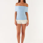 Damen Off-Shoulder Strickoberteil mit Rippstruktur R&B