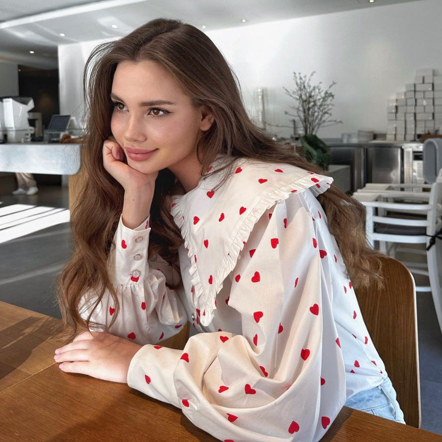 Damen Verspielte Bluse mit Rüschendetails und Herzmuster R&B