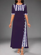 Damen Maxi-Kleid mit modischem Karomuster und geschmackvollen Knopfdetails R&B