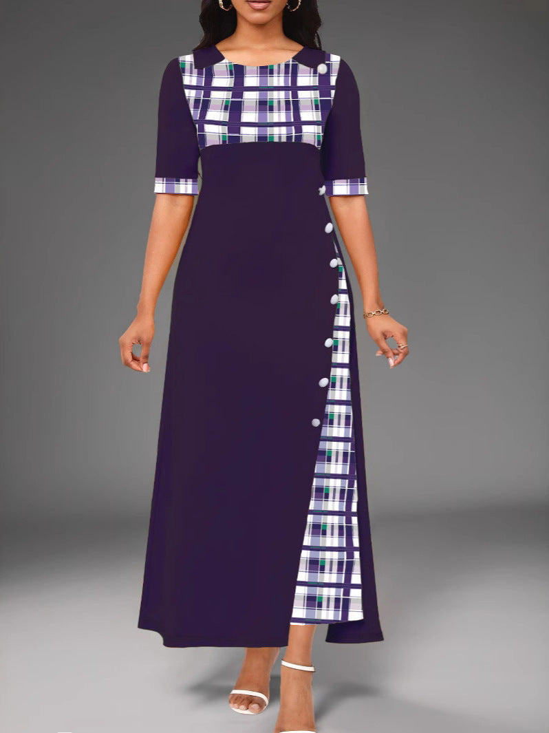 Damen Maxi-Kleid mit modischem Karomuster und geschmackvollen Knopfdetails R&B