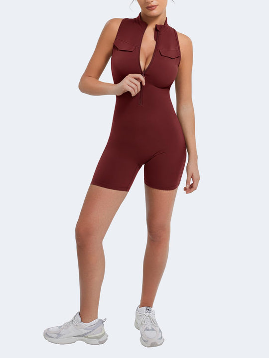 Damen Funktionaler Jumpsuit mit Stehkragen und Taschen R&B