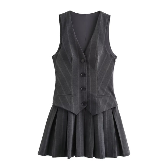 Damen Plissee-Kleid mit tailliertem Oberteil und Knopfleiste R&B
