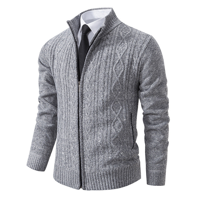 Herren Strickjacke mit Stehkragen und strukturierter Musterung R&B