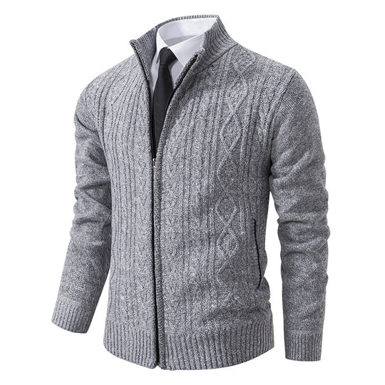 Herren Strickjacke mit Stehkragen und strukturierter Musterung R&B