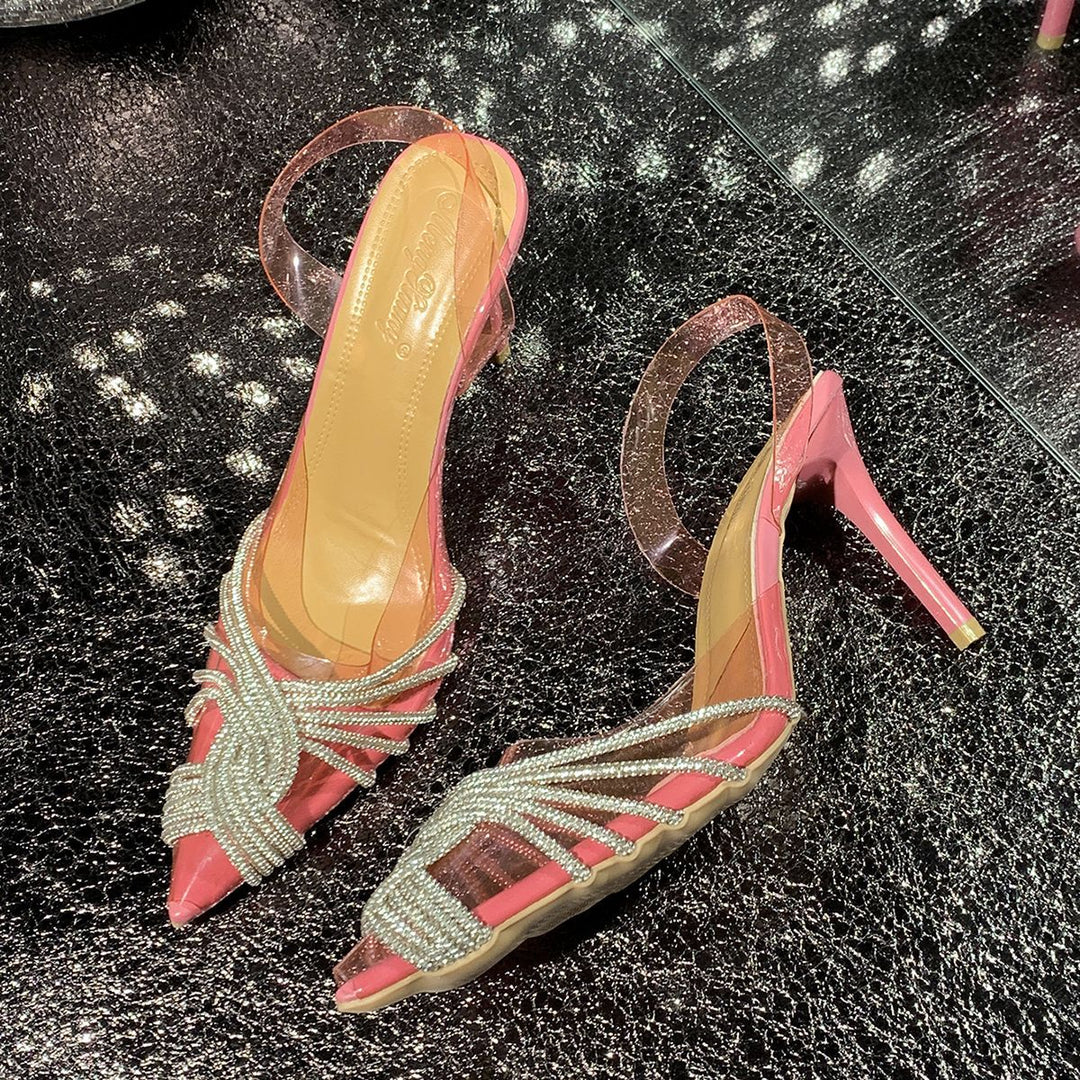 Damen transparente Pumps mit funkelnden Perlenakzenten R&B