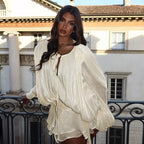 Damen Elegantes Blusenset mit rüschenverzierten Shorts R&B