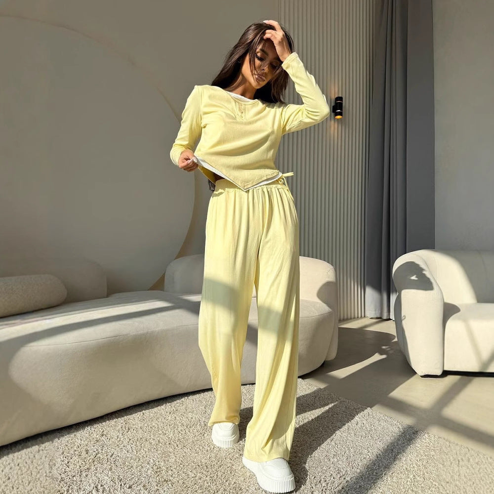 Damen lässiges Freizeit-Set mit Knopfdetails und elastischem Bund R&B