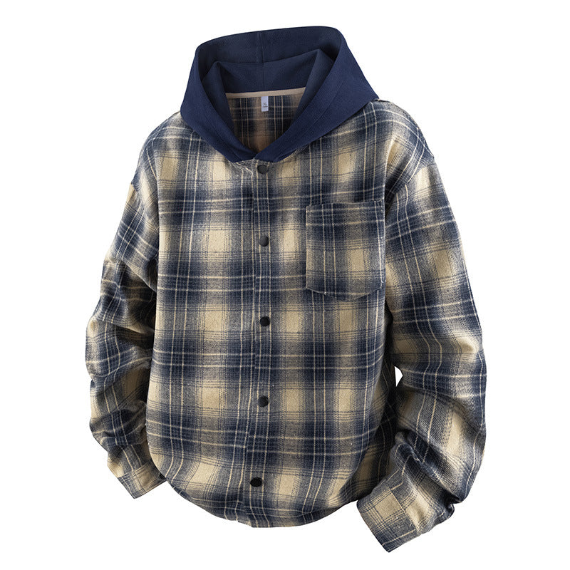 Herren lässige Hemdjacke mit gefütterter Kapuze und Karomuster R&B