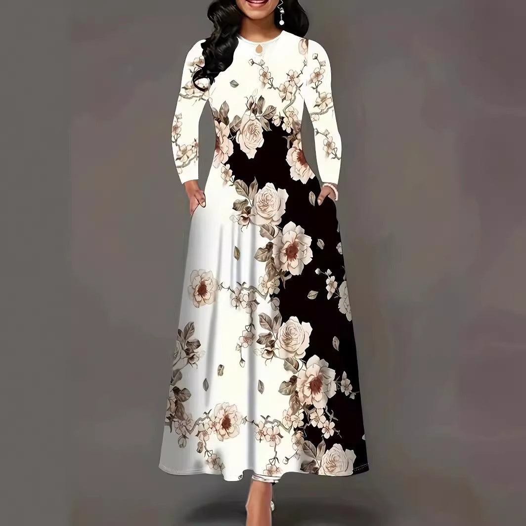 Damen Maxikleid mit floralem Design und praktischen Taschen R&B