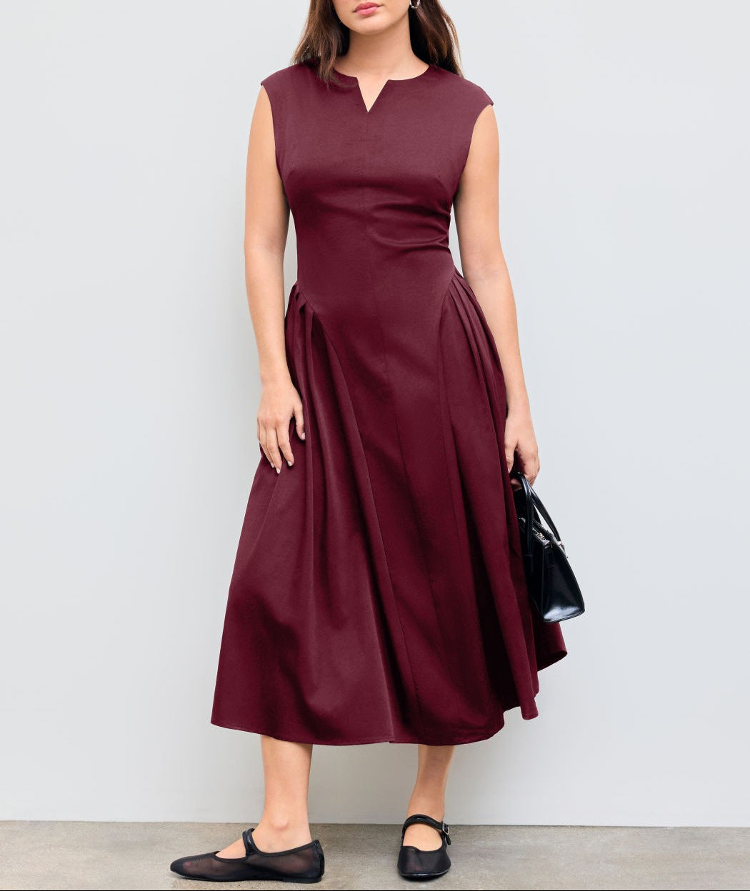 Damen elegantes Maxikleid mit voluminösen Falten und ärmellosem Design R&B